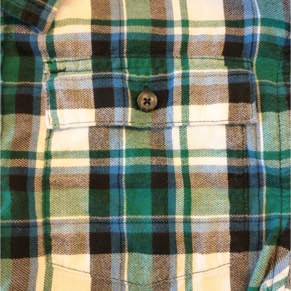 Boy's Gymboree Blue and Green Plaid Flannel Button Down Shirt Size Large 10/12
